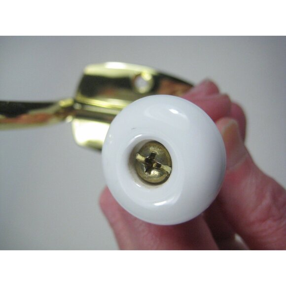 Set Of 2 Vintage Double Gold Wall Hooks Brass Ceramic Knobs 4 Inches Long Taiwan - Picture 10 of 13